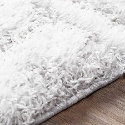 Gray and White Rectangular Shag Rug with Global Pattern
