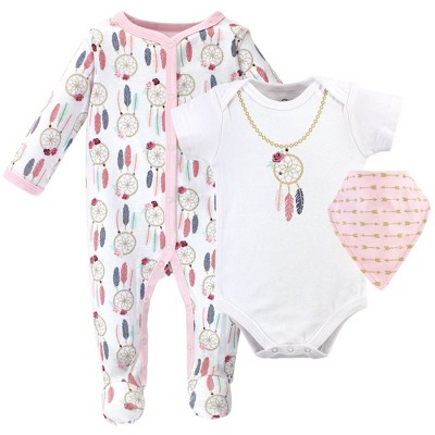 Little Treasure Baby Girl Sleep and Play, Bodysuit and Bib, Dream Catcher