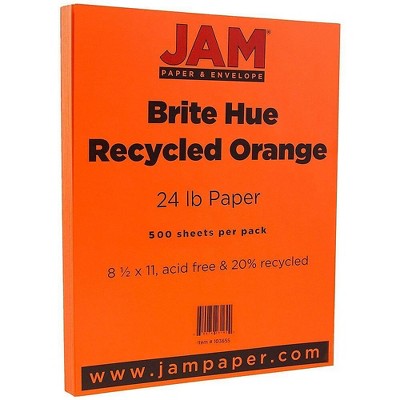 JAM Paper Colored 24lb Paper 8.5 x 11 Orange Recycled 500 Sheets/Ream 103655B
