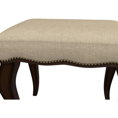 19" Burnished Oak and Cream Upholstered Backless Vanity Stool