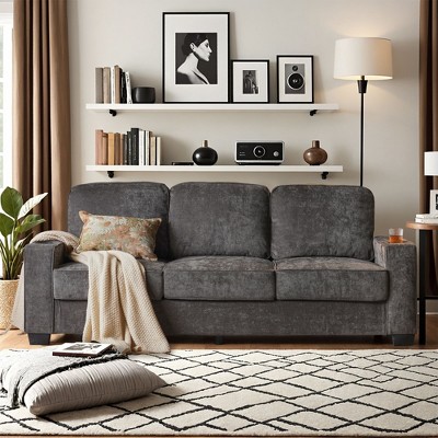 XIZZI Modern 3-Seater Sofa - Plush Corduroy & Twill Fabric | 85" Compact Design for Small Spaces, Durable Wood & Iron Frame