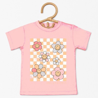 The Juniper Shop SmileyWorld Checkered Floral Distressed Toddler Short Sleeve Tee