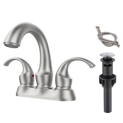 LunaLulinlk 2 Handle brushed nickel ribbon faucet with pop-up waste and supply hose