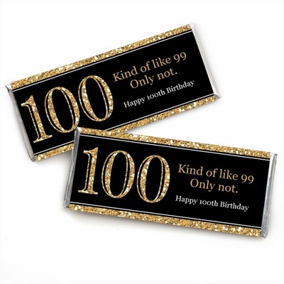 Big Dot of Happiness Adult 100th Birthday - Gold - Candy Bar Wrappers Birthday Party Favors - Set of 24