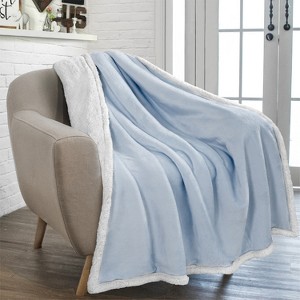 PAVILIA Premium Faux Shearling Fleece Throw Blanket for Bed, Reversible Warm Blanket for Couch Sofa - 1 of 4