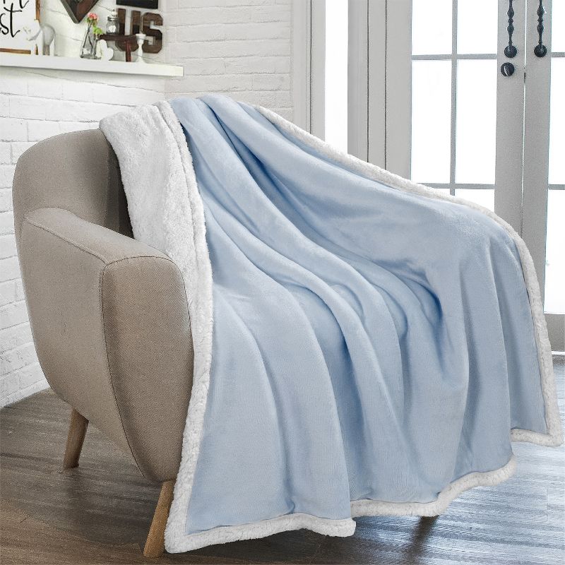 PAVILIA Premium Faux Shearling Fleece Throw Blanket for Bed, Reversible Warm Blanket for Couch Sofa, 1 of 10