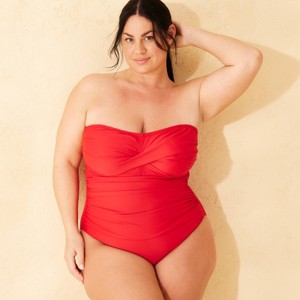 Women's Twist-Front Shirred Full Coverage Bandeau Tummy Control One Piece Swimsuit - Shade & Shore™ - 1 of 4