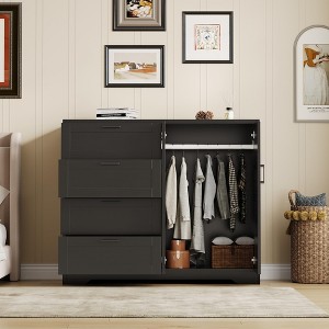 43.3'' Multifunctional Wooden Dresser with 2 Door,Wardrobe Armoire Closet  with 4 Drawers and Hanging Rod, for Home : Target