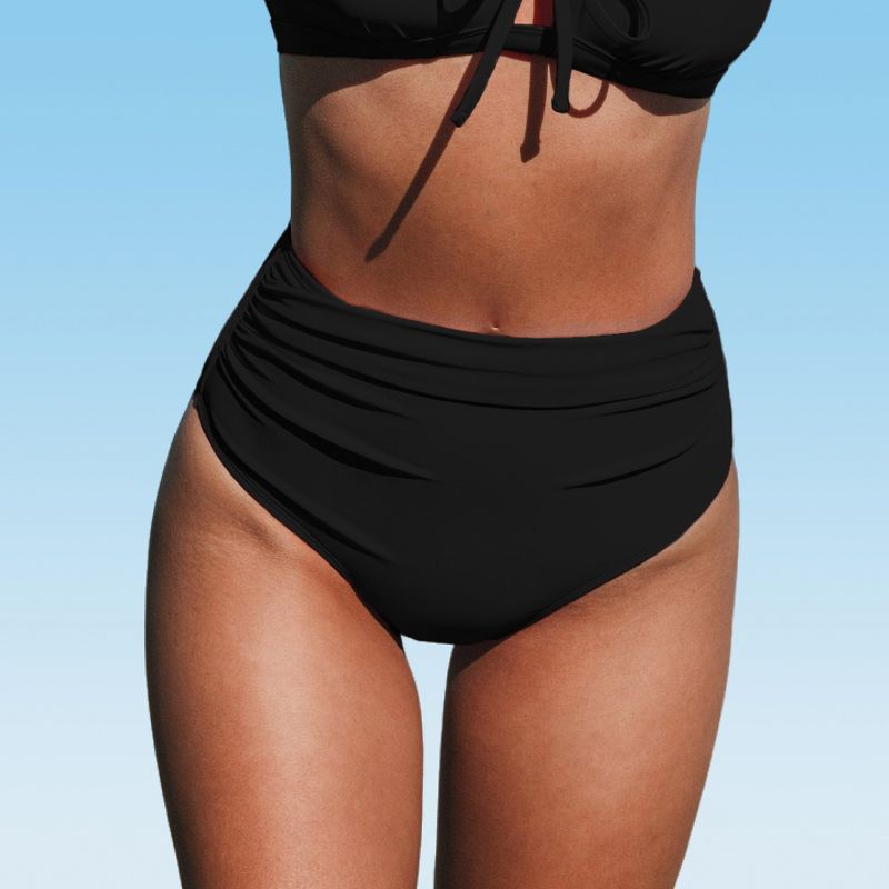 Women's Solid Shirred High Waist Bikini Bottom - Cupshe, 1 of 6