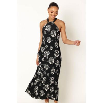 Petal And Pup Womens Melody Plisse Halter Maxi Dress - Black Floral L ...