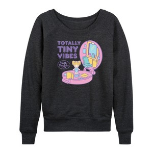 Women's - Polly Pocket - Totally Tiny Vibes Lightweight French Terry Wide Neck Long Sleeve Shirt - 1 of 4