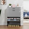 ChicFurnit Shoe Racks 2 Flip Drawers Shoe Cabinet Dust Protected Freestanding Shoe Cabinet for Entryway, Gray, 32"*10"*43" - 2 of 4