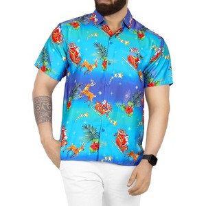 LA LEELA Men's Beach Button Down Christmas Tree Party Dress Shirt Holiday Funny Hawaiian Santa Gifts Shirts for Men - 1 of 4