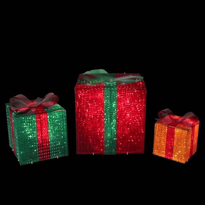 Northlight Set of 3 Lighted Glistening Gift Box and Bow Outdoor Christmas Decoration, 2 of 4
