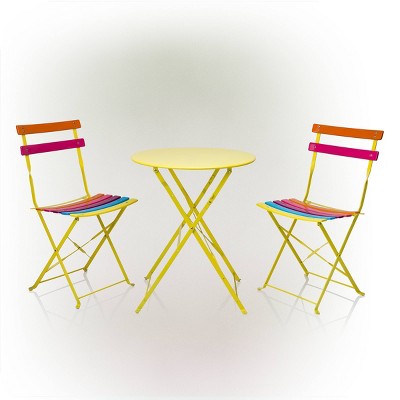 Steel Foldable Bistro Set Vibrant Rainbow - Alpine Corporation: Weather-Resistant, No Assembly, 2-Person Seating