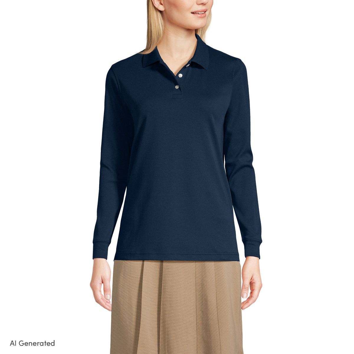 Lands' End School Uniform Women's Long Sleeve Interlock Polo Shirt - thumbnail 9