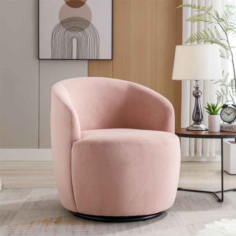Fannie Chenille Swivel Accent Armchair Barrel Chair,25.60'' Wide Small Velvet Swivel Chair,360° Upholstered Swivel Barrel Chair-Maison Boucle‎, 1 of 9
