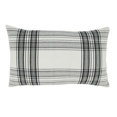 Black and White Plaid Cotton Rectangular Throw Pillow