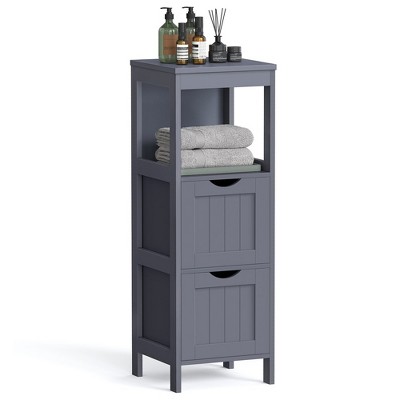 Bathroom Floor Cabinet, Bathroom Storage Organizer Rack Stand, Multifunctional Corner Unit, 2 Drawers, 35 Inches in Height, Grey
