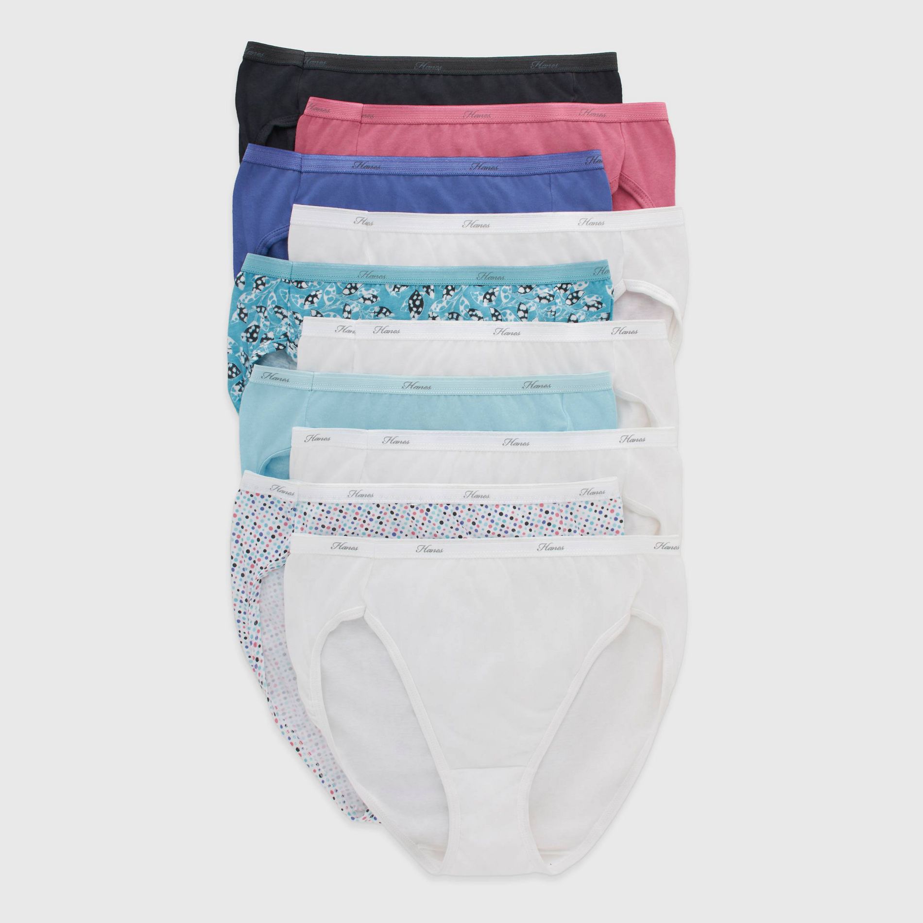 Hanes Women's 10pk Breathable Cotton Hi-Cut Briefs - Colors and Patterns May Vary 6: Knit Midweight Underwear