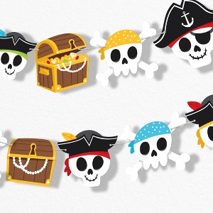 Big Dot of Happiness Pirate Ship Adventures Garland Banner Kids Birthday Backdrop 30 Ft of Cord 15 Double Sided Paper Skulls and Treasure Chest Shapes - 1 of 4
