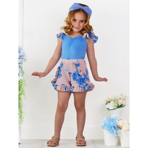Boho Bloom Ruffle Sleeve Top and Floral Shorts Set Mia Belle Girls - 1 of 4