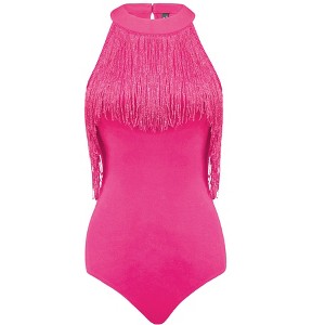 Allegra K Women's Party Neck Fringe Trim Sleeveless Halter Bodysuit - 1 of 4