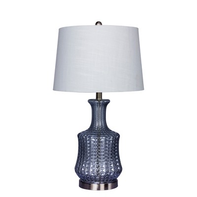 Modern Riveted Glass & Brushed Steel Metal Genie Bottle Table Lamp Blue  - Fangio Lighting