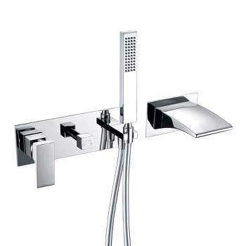 SUMERAIN Wall Mount Tub Faucets, Waterfall Tub Filler Spout with Hand Shower