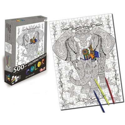 Toynk Elephant 500 Piece Coloring Jigsaw Puzzle + 6 Markers