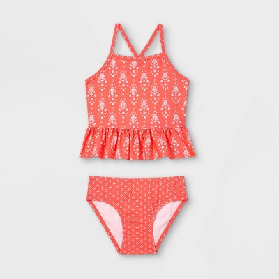 Toddler Girls' Floral Print Tankini Set - Cat & Jack™ Coral 12M