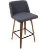 Mid-Century Modern 360¡ã Swivel Counter Stools with Bentwood Legs, Padded Seat and Backrest, and Square Footrest (Set of 2) for Kitchen - 2 of 4