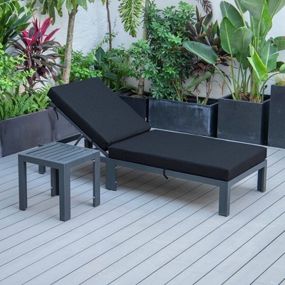Chelsea Black Aluminum Outdoor Chaise Lounge Chair with Side Table