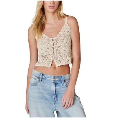 Lucky Brand Womens Cotton Crochet Halter Top Shirt