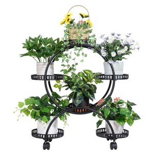 Artloge 4 Tier Modern Metal Plant Stand Rolling Trolley Dispaly Shelf Flower Pot Holder Rack with Lockable Wheels for Home Garden Balcony Decor - 1 of 4