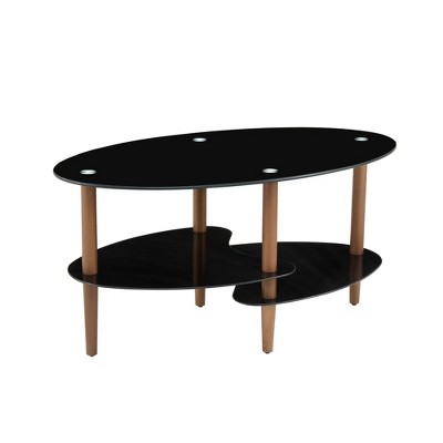 NicBex Modern 35.43" Oval Coffee Table with 3 Layer Storage, Glass Top and Steel Legs for Living Room and Bedroom