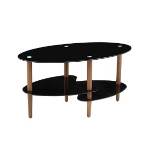NicBex Modern 35.43" Oval Coffee Table with 3 Layer Storage, Glass Top and Steel Legs for Living Room and Bedroom - 1 of 4