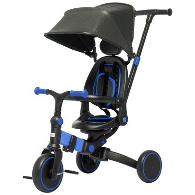 RISOKEYS Baby Wagon 3-in-1 Push Tricycle, & Balance Bike with Adjustable Settings, Toddler Wagon, Baby Bike with Shady Canopy,Ages 1.5-4,Blue