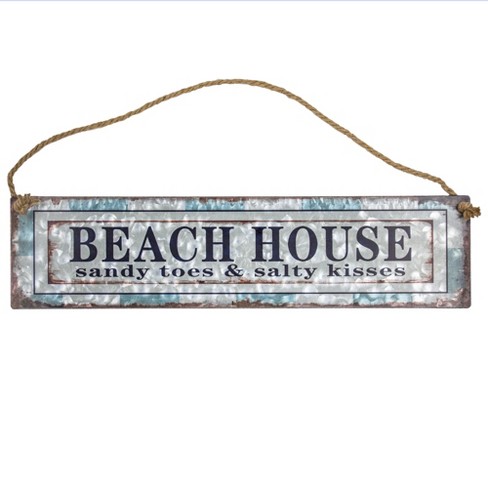 11 X 20 Beach House Galvanized Metal Vintage Hanging Wall Sign With Rope American Art Decor Target - Galvanized Metal House Decor