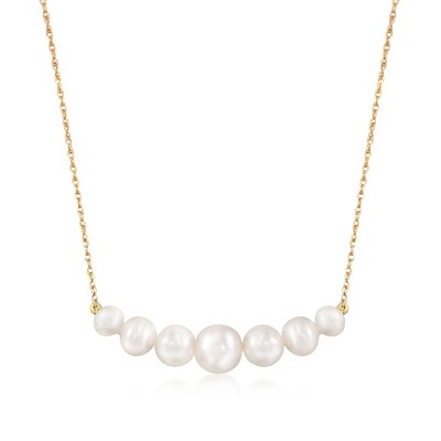 Ross-Simons 5-9mm Graduated Cultured Pearl Bar Necklace in 14kt Yellow Gold