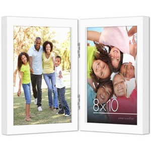 Americanflat Hinged Picture Frame with Two Displays in Shatter Resistant Glass for Tabletop - White 8x10 - 1 of 4
