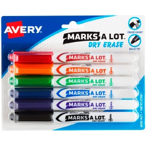 Avery Marks A Lot Pen-Style Dry Erase Markers, Bullet Tip, Assorted Colors, 6 Markers (24481) - 1 of 4