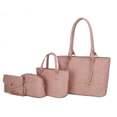 MKF Collection Edelyn Embossed M Signature Vegan Leather Women’s Tote Bag by Mia K – 4 Pcs set