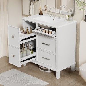 KIGFTSOD 30 Inch Bathroom Vanity with Ceramic Sink, Flip-Out Drawer Design for Plumbing - 1 of 4