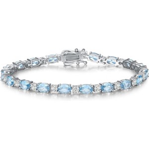 Sterling Silver Tennis Bracelet with Birthstone Charms, 7 Inch Fine Jewelry Christmas Gift for Women - 1 of 4