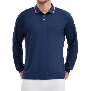 INSPIRE CHIC Men's Classic Regular Fit Solid Color Long Sleeves Business Golf Polo Shirt - 1 of 4