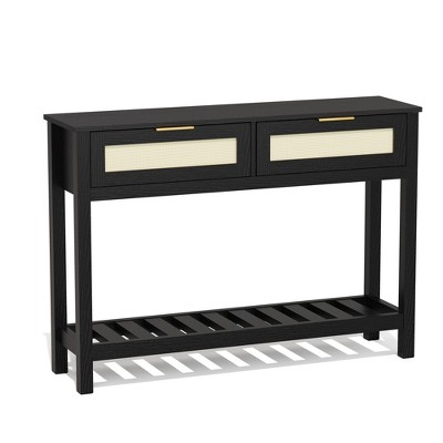 Crestlive Products  Console Tables with 2 Drawers,Rattan Entryway Table with Storage Shelf,Wood Boho Foyer Tables