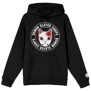 Demon Slayer Corps Tanjiro Mask Icon Long Sleeve Black Adult Hooded Sweatshirt - 1 of 3