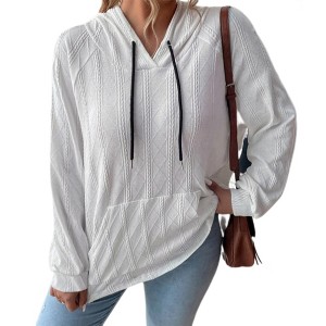 Women's Hooded Sweatshirt Soft Comfy Loose Hoodies Lightweight Solid Drawstring Pullover with Kangaroo Pocket - 1 of 4