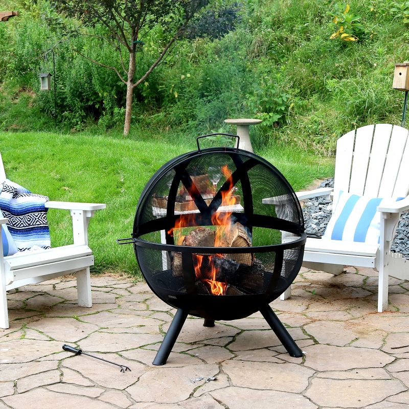 Sunnydaze Outdoor Portable Camping or Backyard Flaming Sphere Ball Fire Pit with Built-In Spark Screen - 30" - Black, 3 of 13